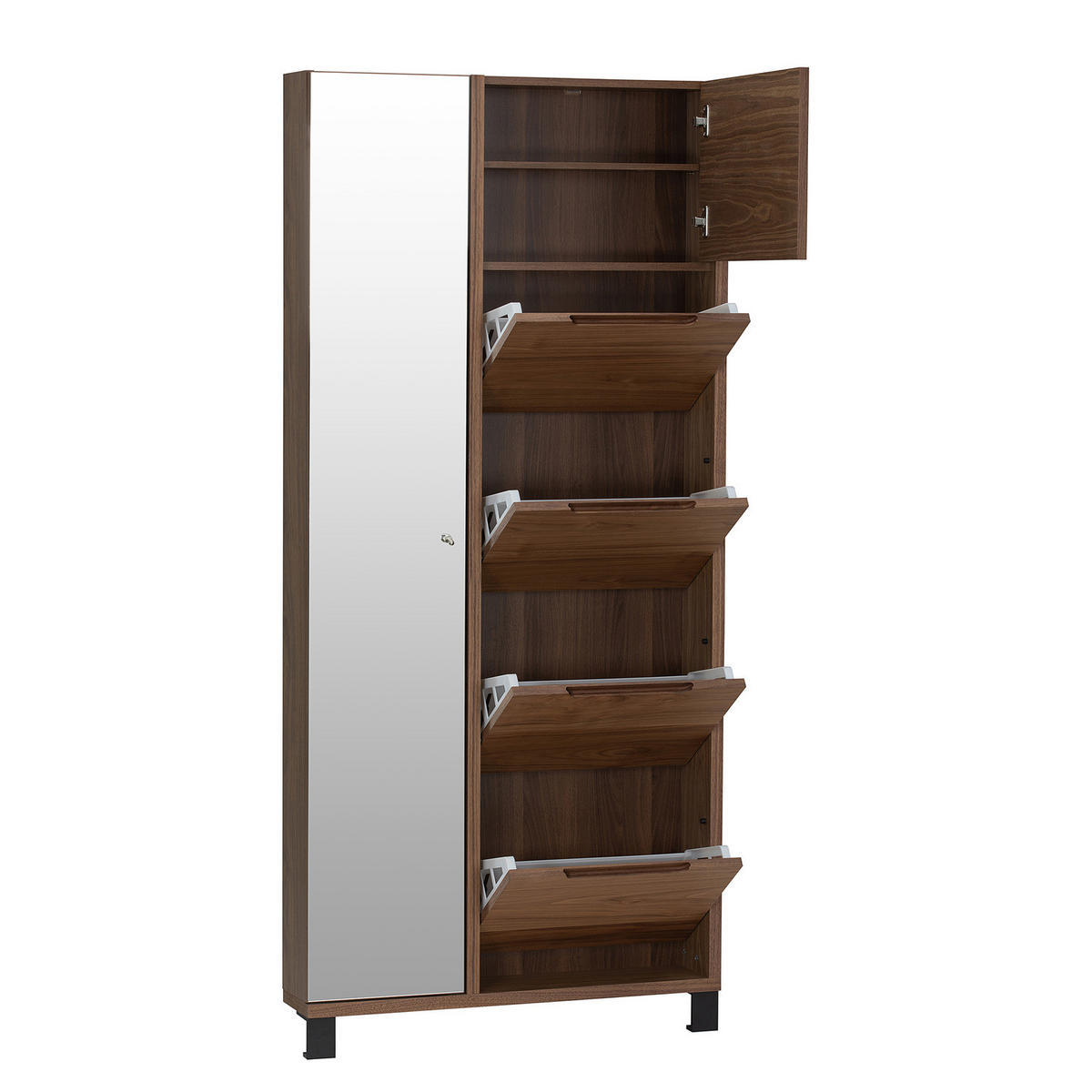 FURNIERTER SCHUHSCHRANK mit Spiegeltür - Walnussfarben, Holzwerkstoff/Metall (84/185/17cm) - home24