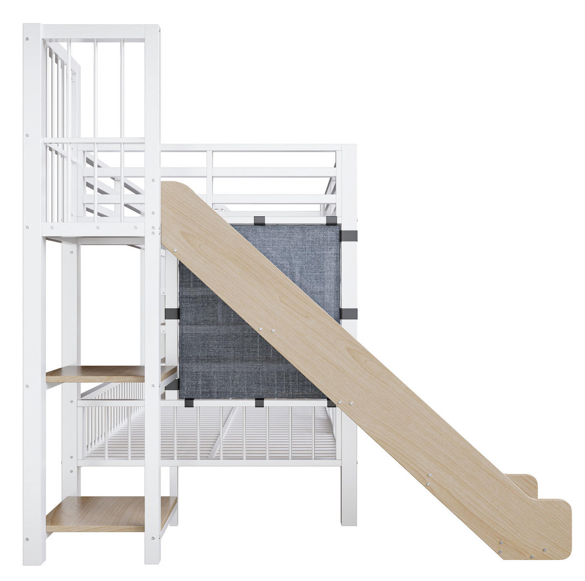 ETAGENBETT 90/200 cm Weiß mit Rutsche und Stauraumtreppe aus Metall - Weiß, Metall (90/200cm) - Flora Grace