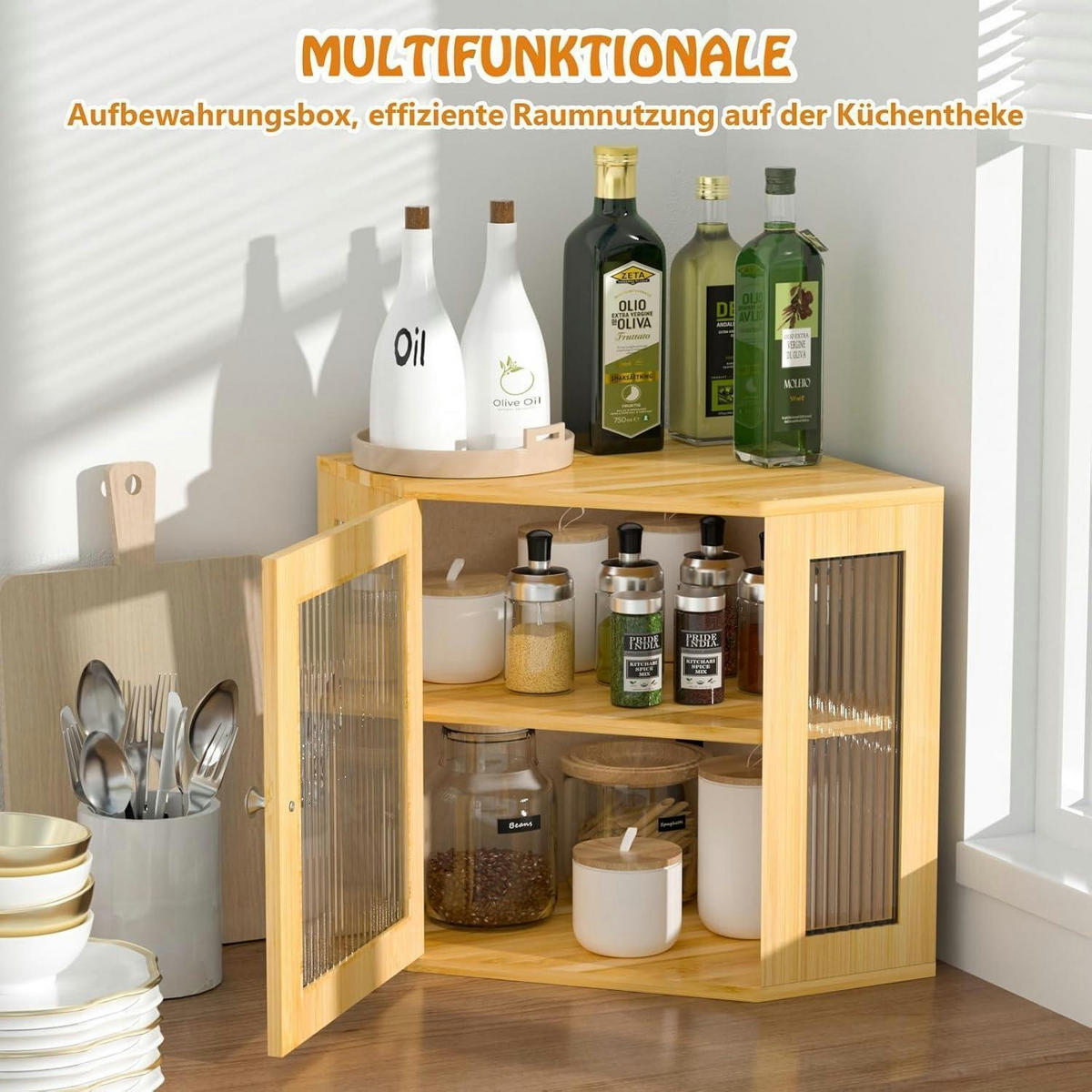 BROTKASTEN Ecke Bambus 32 x 32 x 35 cm - Hellbraun, Naturmaterialien (17.5/31/40cm)