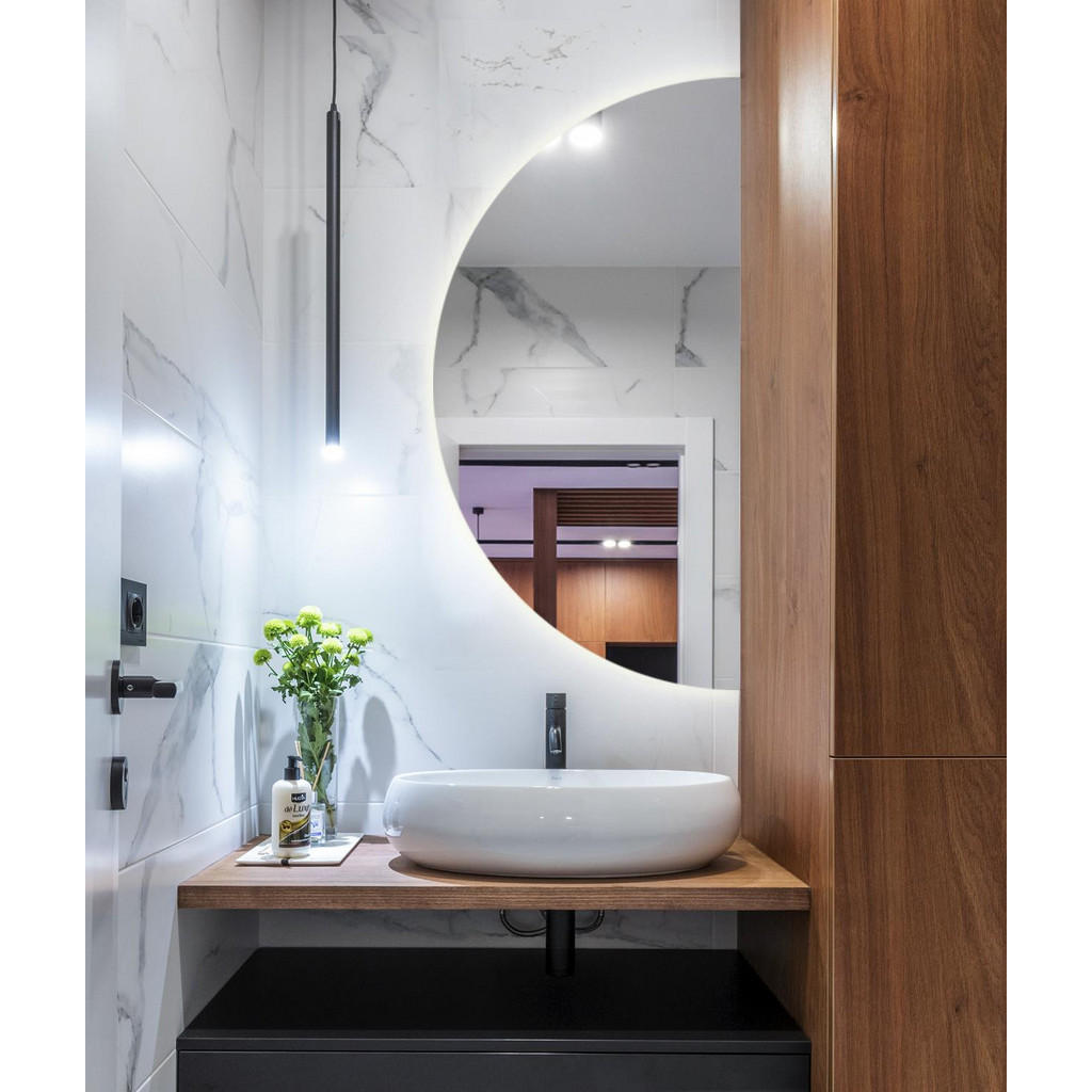 Thumbnail - Wallfluent Led-Spiegel, Hellblau, Glas, Organisch, 45x90x0.4 cm, Spiegel, Wandspiegel