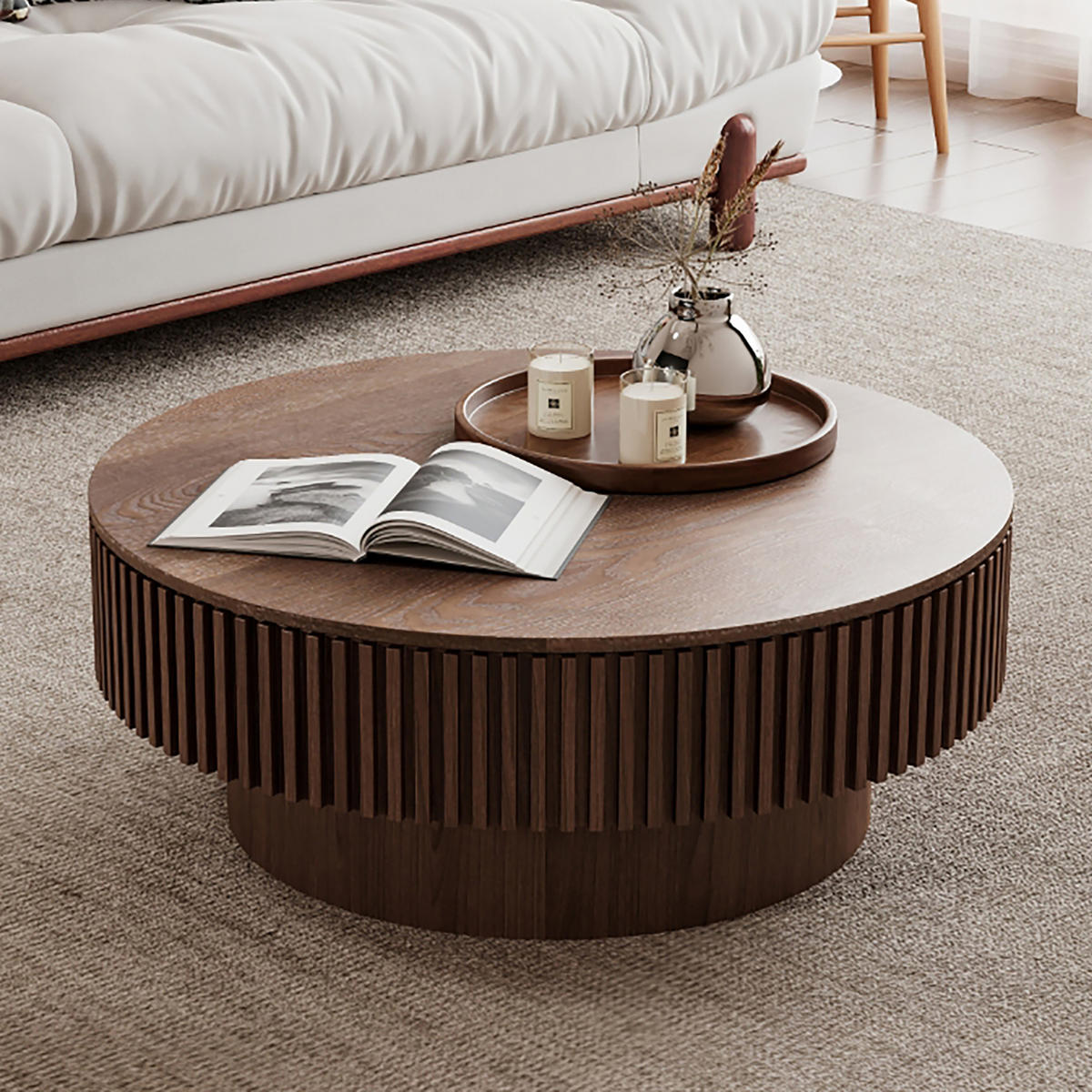 COUCHTISCH 75/75/35 cm in Walnuss aus Massivholz und MDF mit Stauraum - Walnussfarben, Holzwerkstoff (75/75/35cm) - CHICFURN