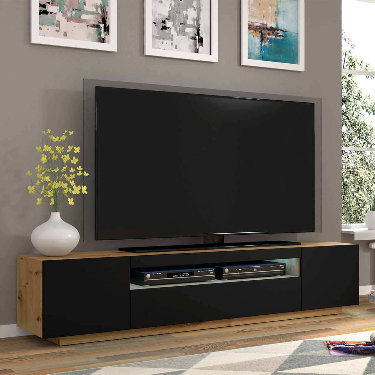 TV STOLÍK Aurus Drevo a čierna farba - čierna, kompozitné drevo (200/36/37cm) - Petits-meubles