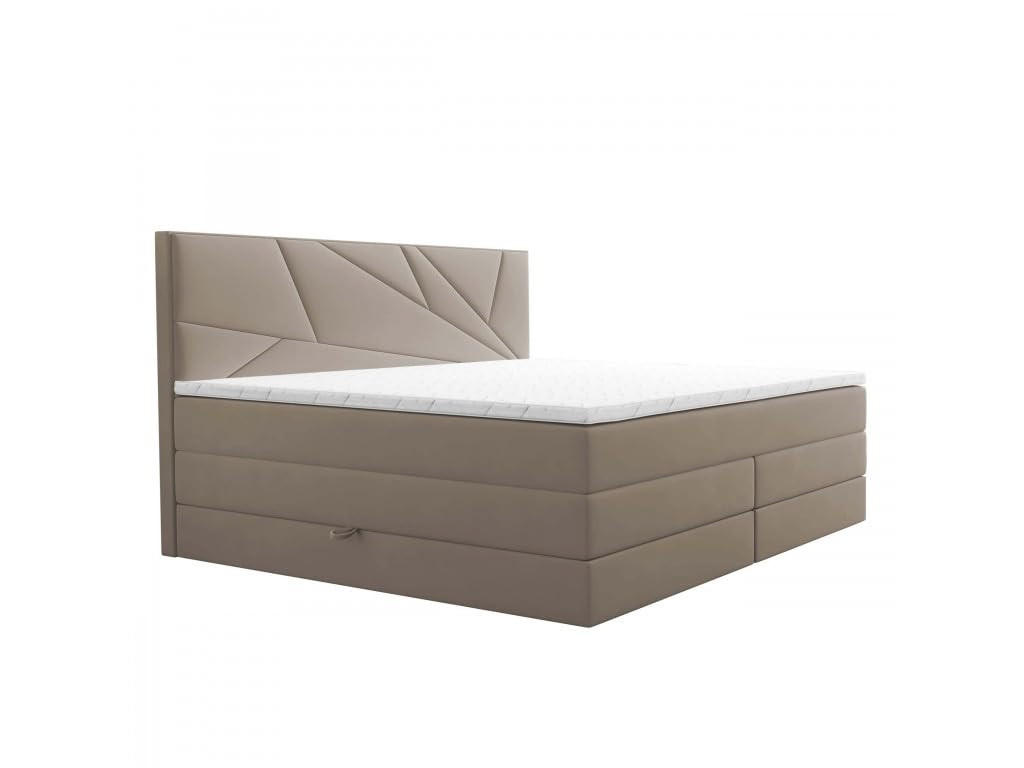 BOXSPRINGBETT VERDE LUX 180x200 cm, Bonell und Taschenmatratze, Topper 5 cm und Stauraum, Samtstoff, Beige - Beige, Holz/Kunststoff (180/200cm) - Trada