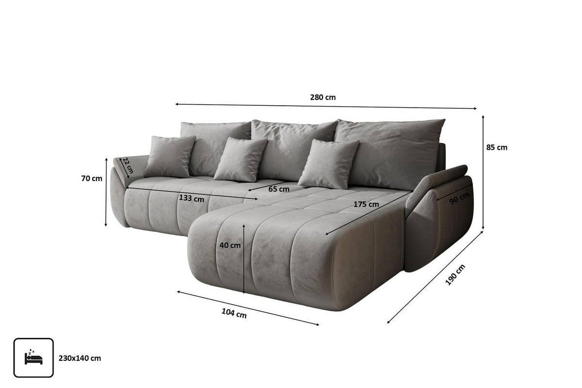 ECKSOFA Mit Schlaffunktion Und Bettkasten TOKYO, Stoff MONOLITH, Hellgrau, Rechts - Hellgrau, Holz (280/190cm) - Kaiser Möbel