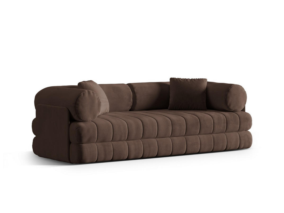 AUSKLAPPBARES-SOFA Kemi aus Samt Schokolade 3 Sitzplätze - Dunkelbraun, Textil (95/70/206cm) - Cosmopolitan Design