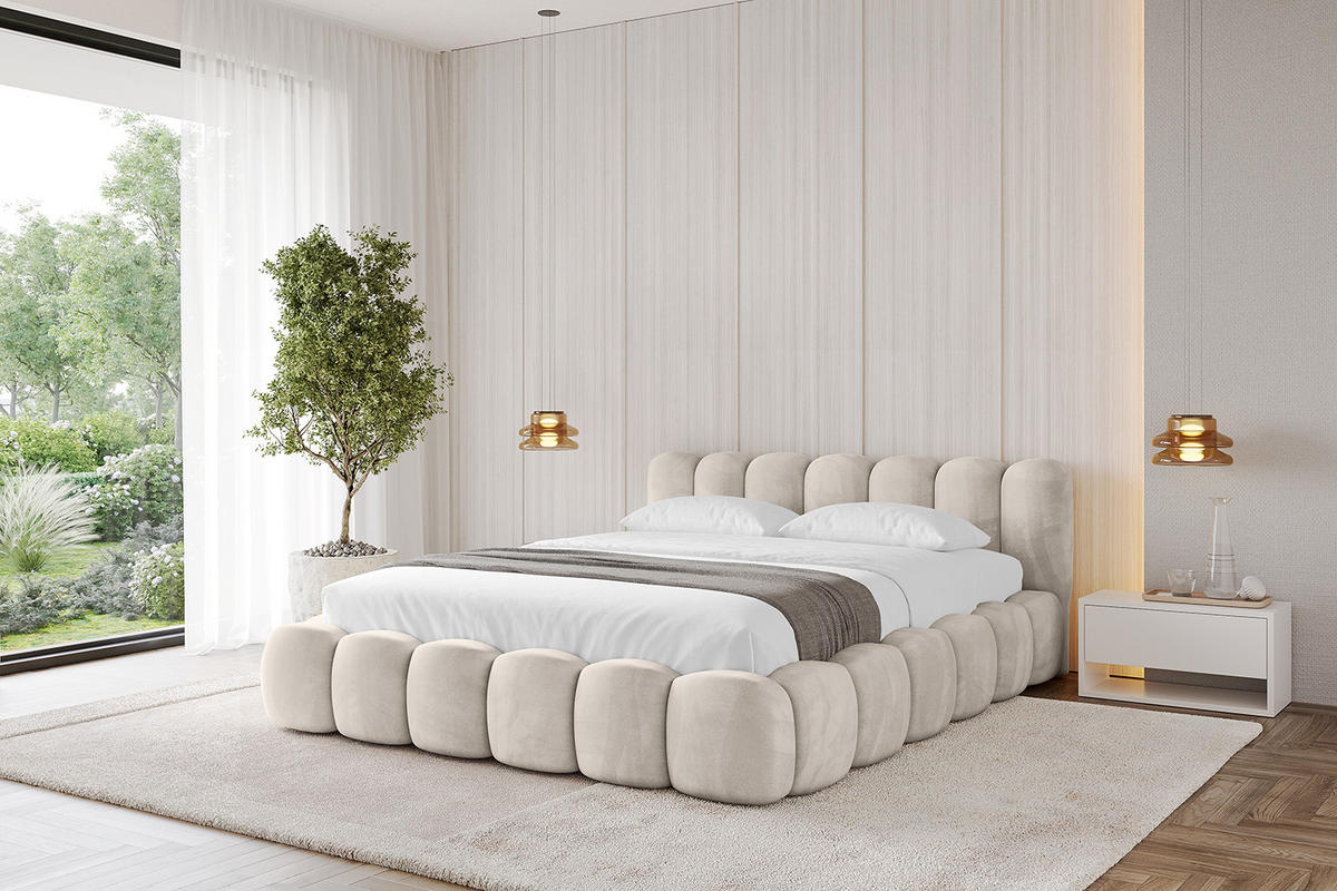 POLSTERBETT mit Bettkasten und Lattenrost, Boxbett ohne Matratze - SENA-v1 160x200 Beige - Beige, Holzwerkstoff/Textil (160/200cm) - ALTDECOR