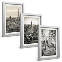 BILDER SET 3er Set - 20x30 cm Silberner Rahmen - Aussicht Paris New York Treppen - Silberfarben, Kunststoff (20/30cm) - TULUP