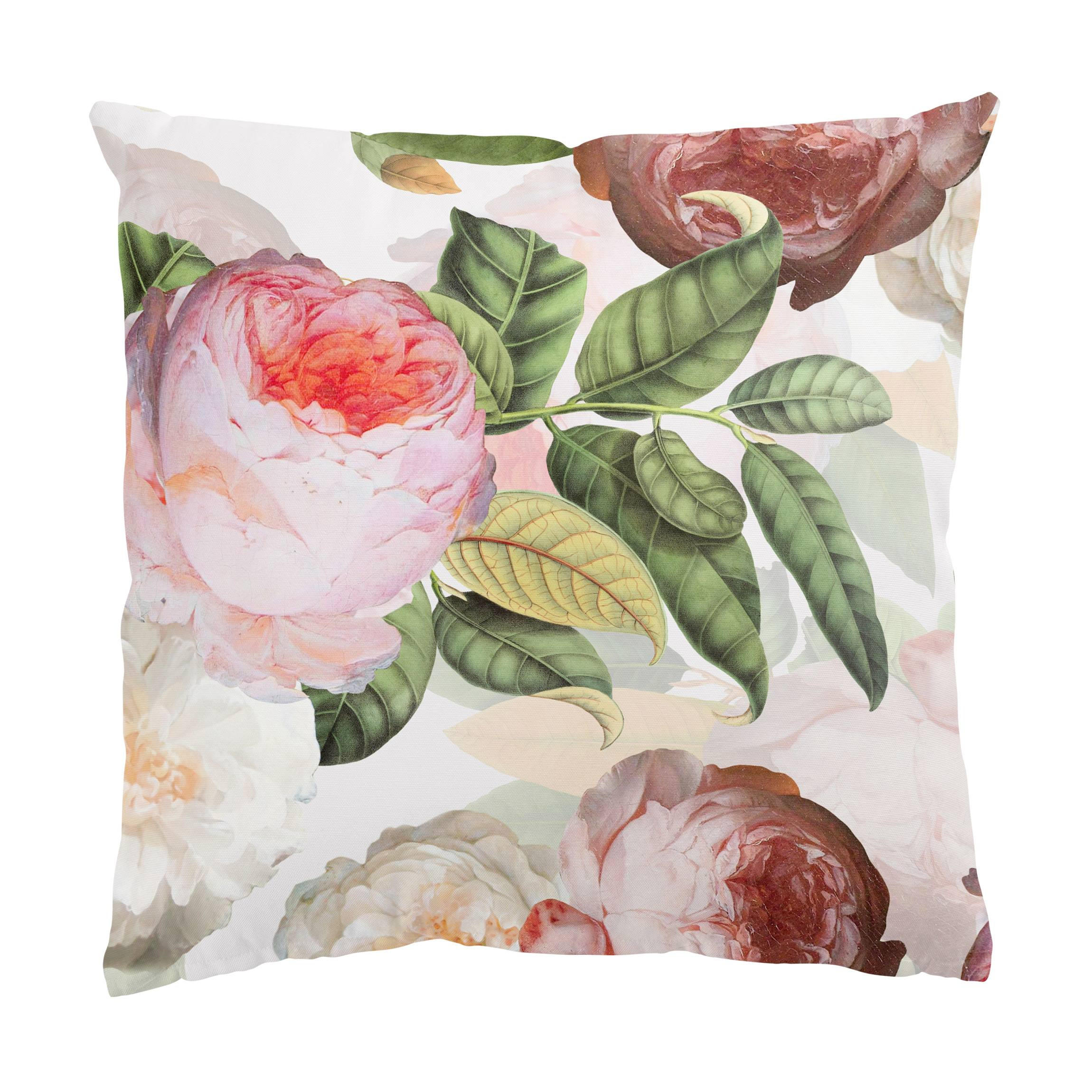 KISSENBEZUG Pfingstrosen mit Blättern 40/40 cm - Rosa, Textil (40/40cm) - Bilderwelten