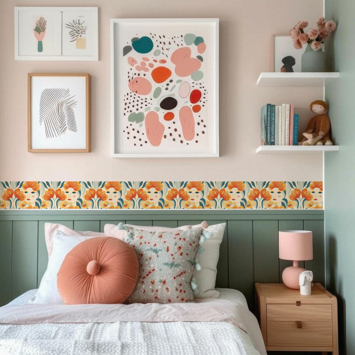 TAPETENBORDÜRE selbstklebend GESICHTER Blumen Blätter - Beige/Braun, Papier (10/300/300cm) - Muralo