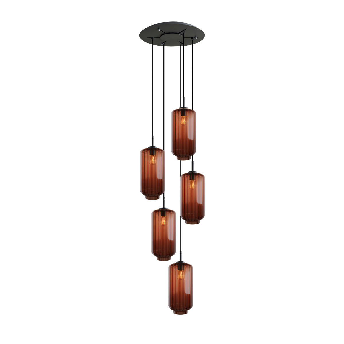 GALERIELEUCHTE Velo 5-flammig Braun Ø 18cm - Schwarz/Braun, Glas (18/18/33cm) - s.luce