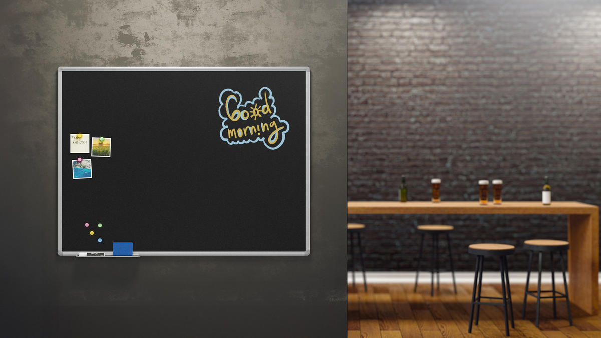 SCHWARZE magnetische Kreidetafel mit Alurahmen Premium EXPO 120x90cm - Schwarz, Metall (120/90/1.6cm) - ALLboards