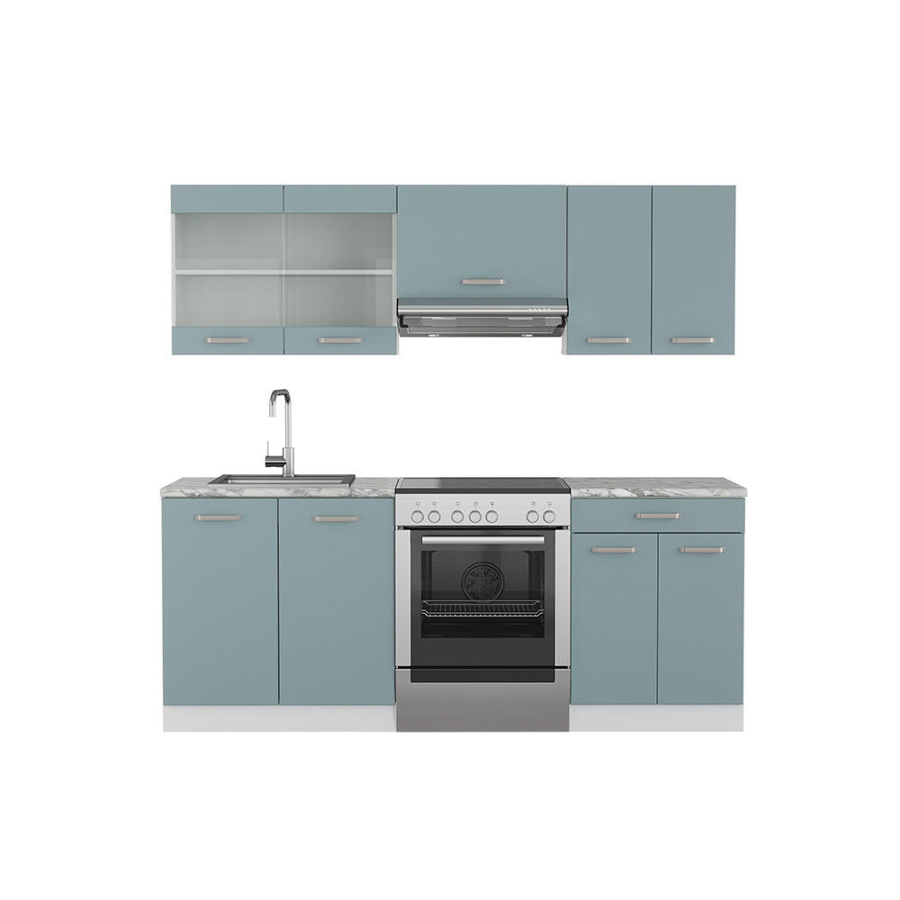 KÜCHE R-Line Blau-Grau/Weiß 200 cm ohne AP - Blaugrau/Weiß, Holzwerkstoff (200/81.6/46cm) - Vicco