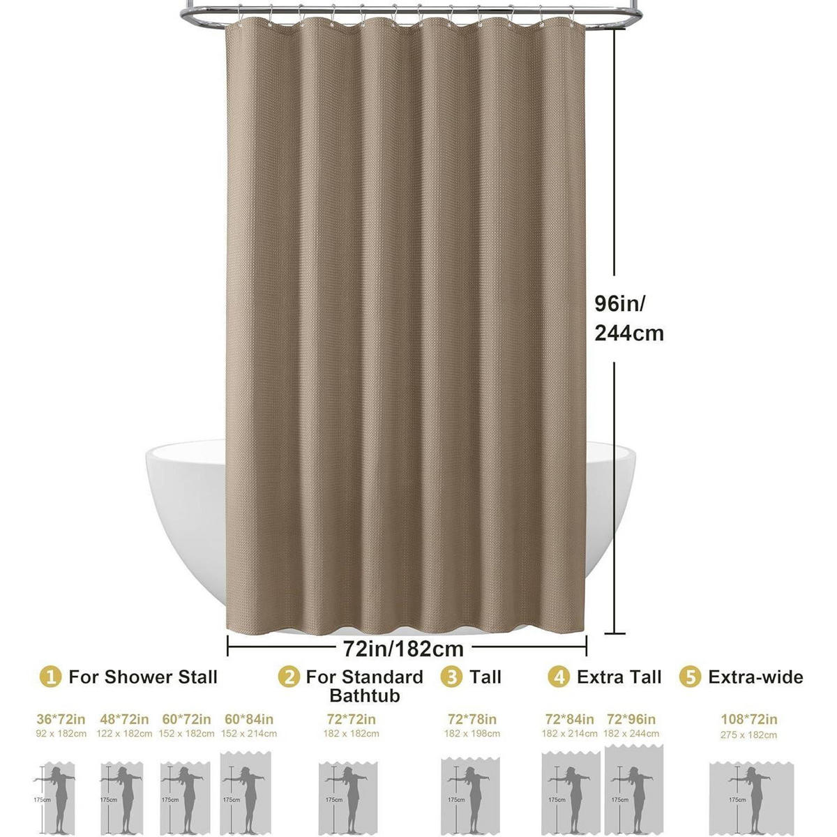 DUSCHVORHANG Waffel Khaki 182 x 244 cm - Olivgrün, Textil (182/244cm)