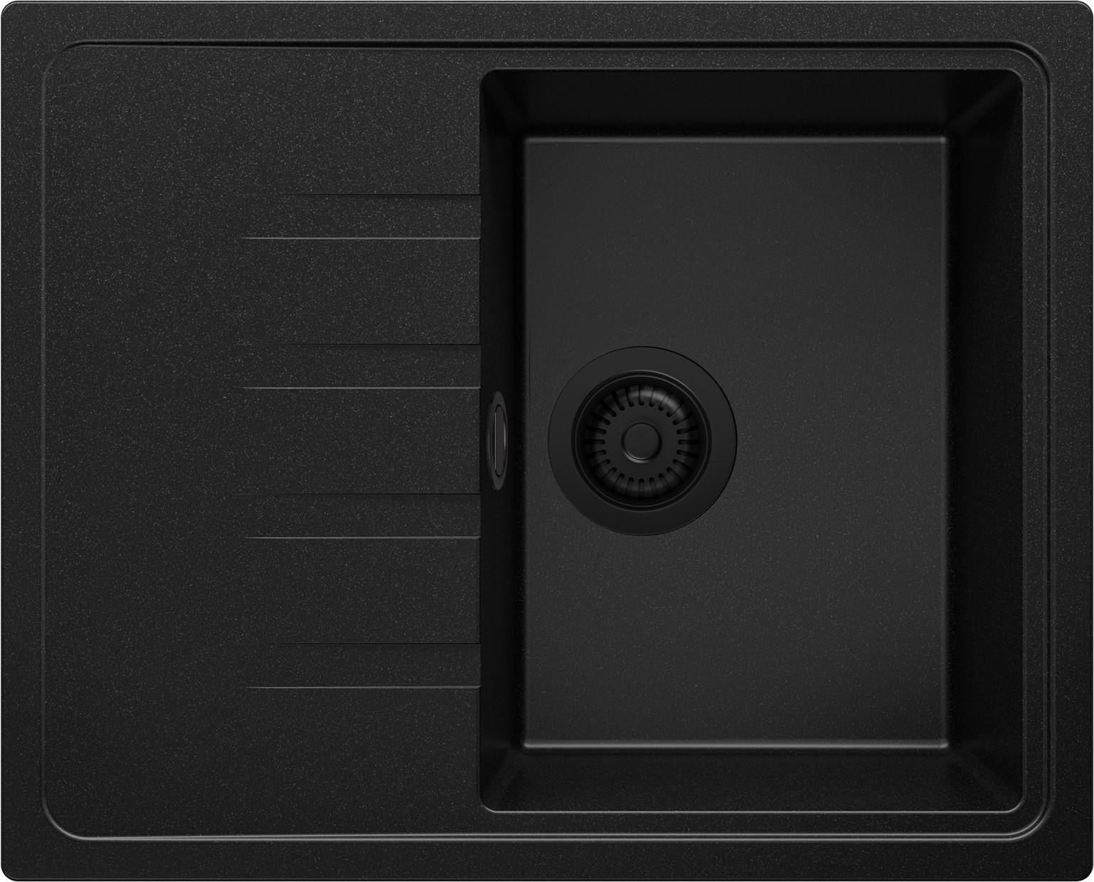 SPÜLBECKEN Mailand, 2-er set Alles Schwarz 62/50 cm 1 Becken + Ablauf-Set ab 40er Unterschrank - Schwarz, Kunststoff (62/19/50cm) - Primagran