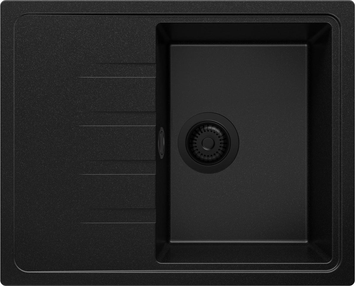 SPÜLBECKEN Mailand, 2-er set Alles Schwarz 62/50 cm 1 Becken + Ablauf-Set ab 40er Unterschrank - Schwarz, Kunststoff (62/19/50cm) - Primagran
