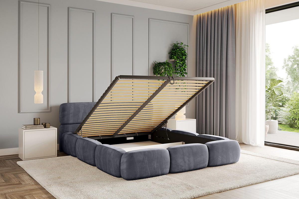 POLSTERBETT mit Bettkasten und Lattenrost, Boxbett ohne Matratze - ELVA-v1 200x200 Dunkelgrau - Dunkelgrau, Holzwerkstoff/Textil (200/200cm) - ALTDECOR