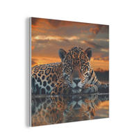 AKUSTIKPANEEL Natur - Leopard - Tier - Sonnenuntergang - Modern 90x90 cm - Orange, Textil (90/0.9/90cm) - MuchoWow