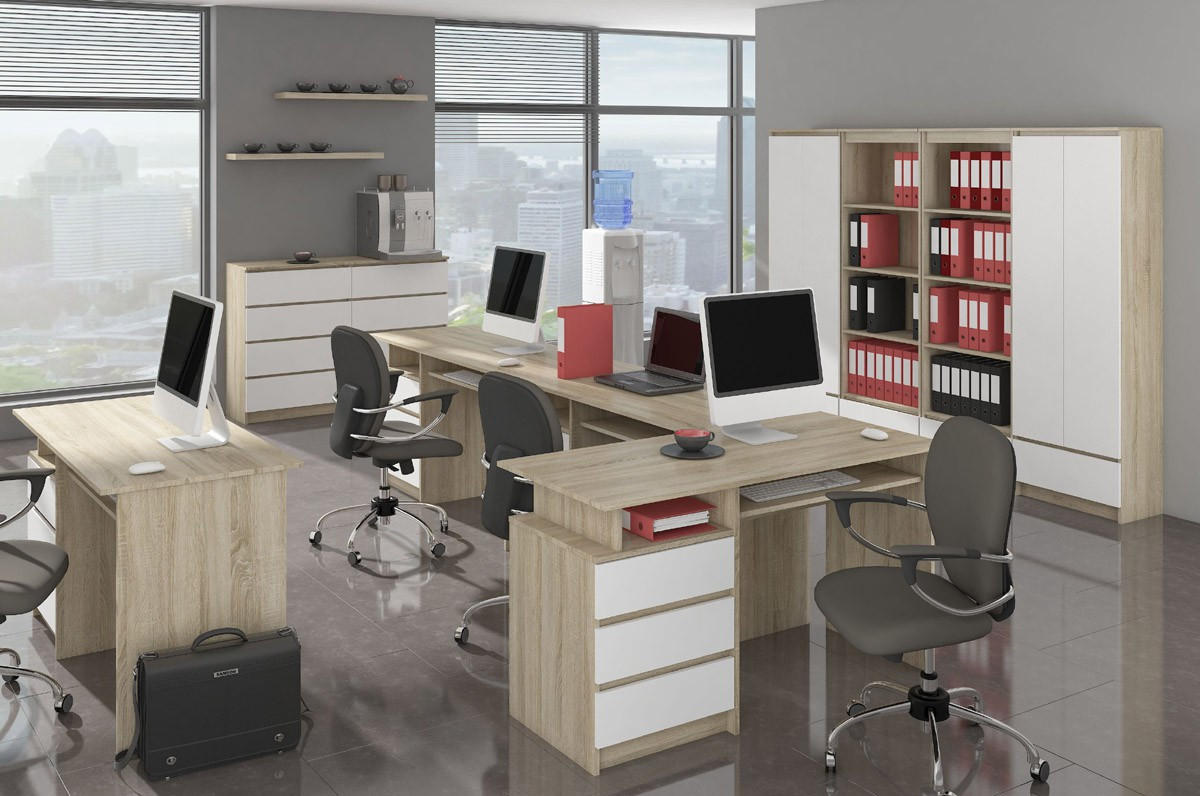 SCHREIBTISCH Eiche Sonoma, Weiß 77/155/85 - Weiß, Holzwerkstoff (124/85/77cm) - RAUMHIRSCH FURNITURE