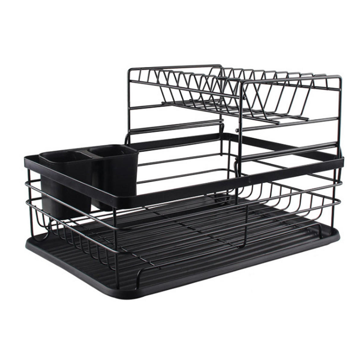 GESCHIRRABTROPFKORB 2-Stufig Abtropfschale Metall Schwarz - Schwarz, Kunststoff/Metall (43/27/32cm) - Livingandhome