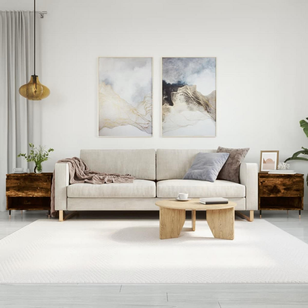 COUCHTISCHE 2 Stk. Räuchereiche 50x46x50 cm Holzwerkstoff - Braun, Holzwerkstoff (46/50/50cm) - furnicato