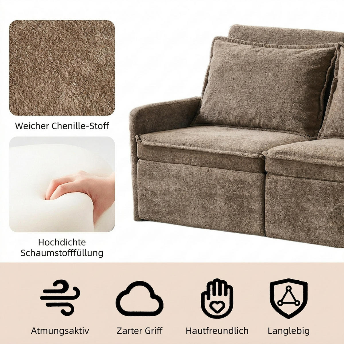 SCHLAFSOFA 172.5/71/95 cm Braun mit USB-Anschluss, 5-fach verstellbarer Rückenlehne und Stauraum - Braun, Textil (71/95/172.5cm) - Oxeza