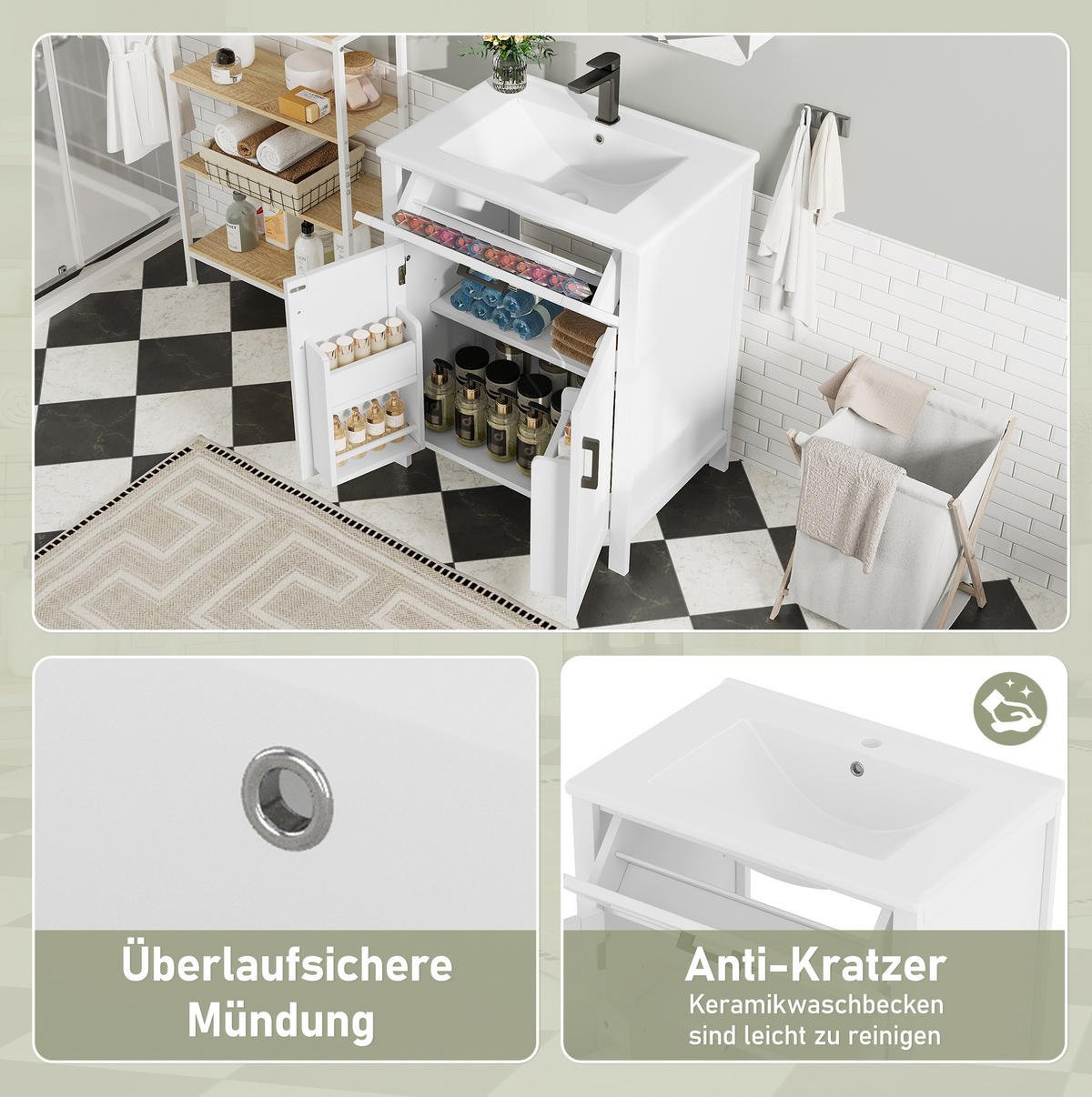 WASCHTISCHKOMBI 60/46/84,8 cm Weiß aus MDF und Keramik mit Schublade - Weiß, Holzwerkstoff (60/84/46cm) - OKMYHOME