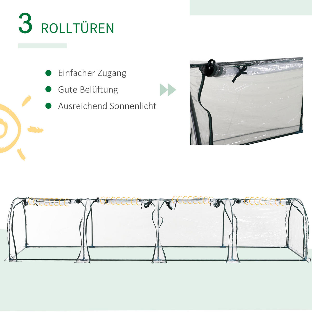 GEWÄCHSHAUS aus PVC 395x100x80 cm in Transparent mit 4 Reißverschlussfenstern - Transparent, Kunststoff (100/80/395cm) - Modfu