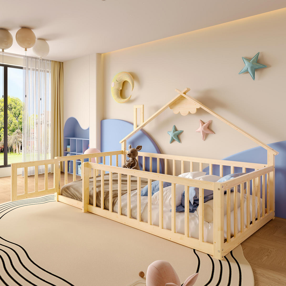 KINDERBETT 90/190 mit Rausfallschutz und Hausdesign in Natur - Naturfarben, Holzwerkstoff (90/190cm) - EVRYAE