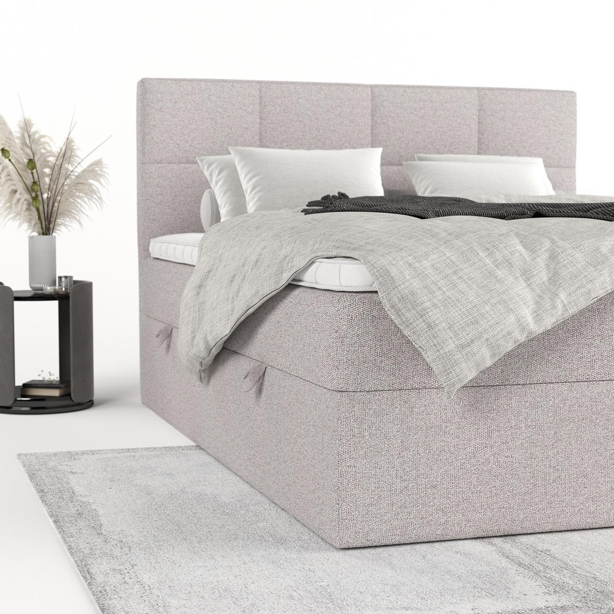 BOXBETT Oris 140/200 cm Beige im Riva Stoff - Beige/Schwarz, Holz/Holzwerkstoff (140/200cm) - AltaBeds