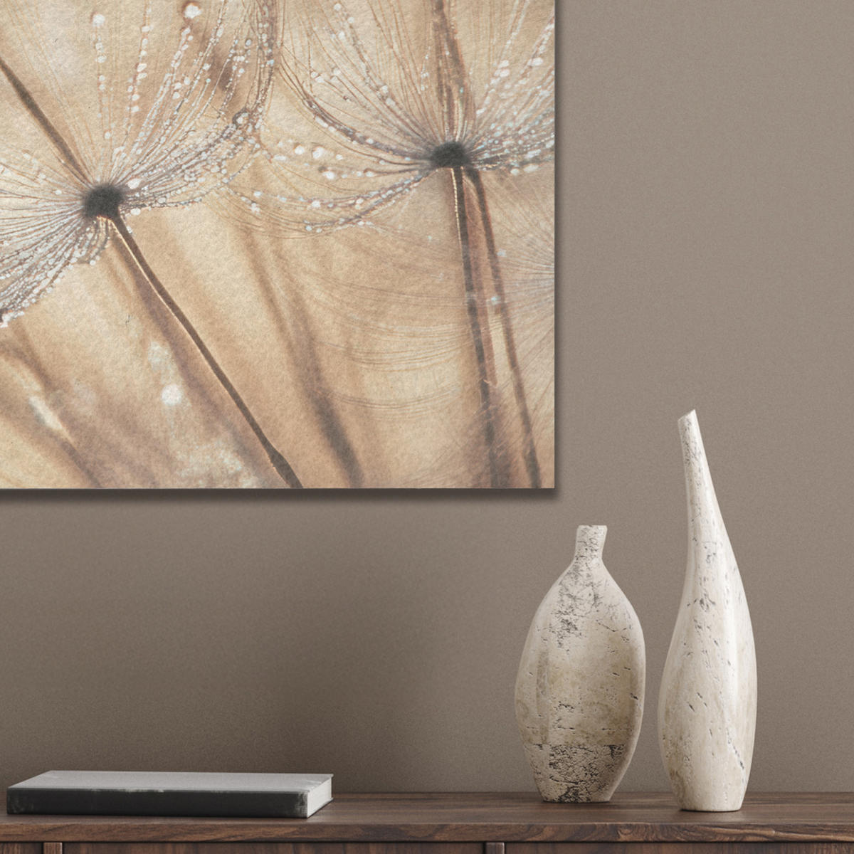 AKUSTIKBILD Löwenzahn - Abstrakt - Natur - Beige Wanddeko 70x50 cm - Braun, Kunststoff (70/50/0.9cm) - MuchoWow