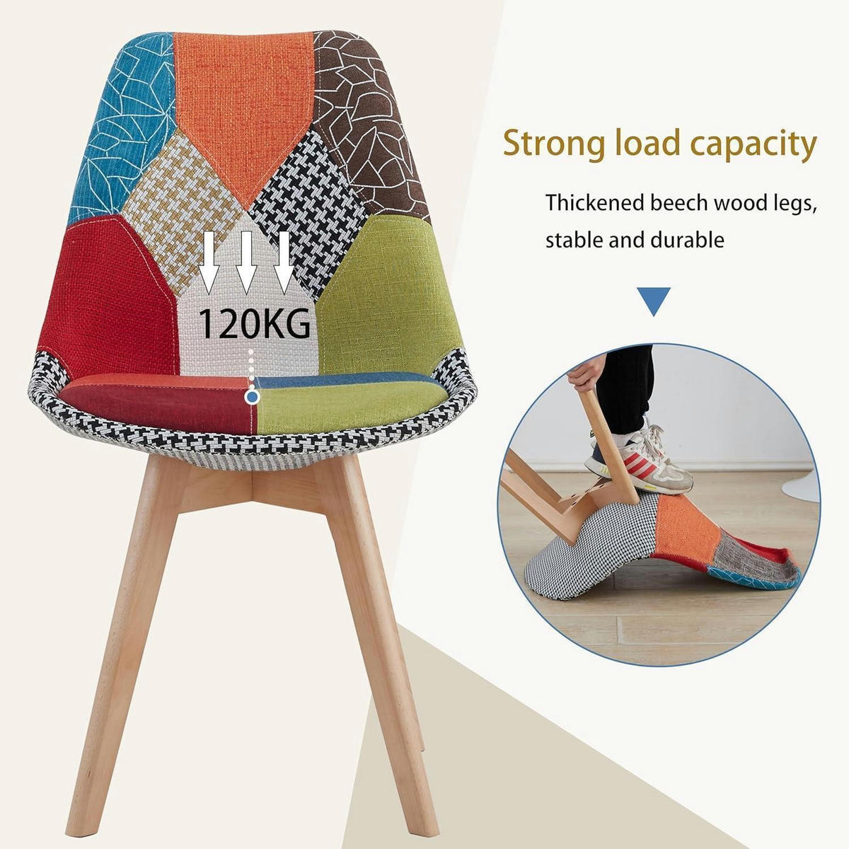 ESSZIMMERSTUHL 2-teiliges Set Patchwork Rot Massivholzbeine - Multicolor, Textil (49/83/42cm)