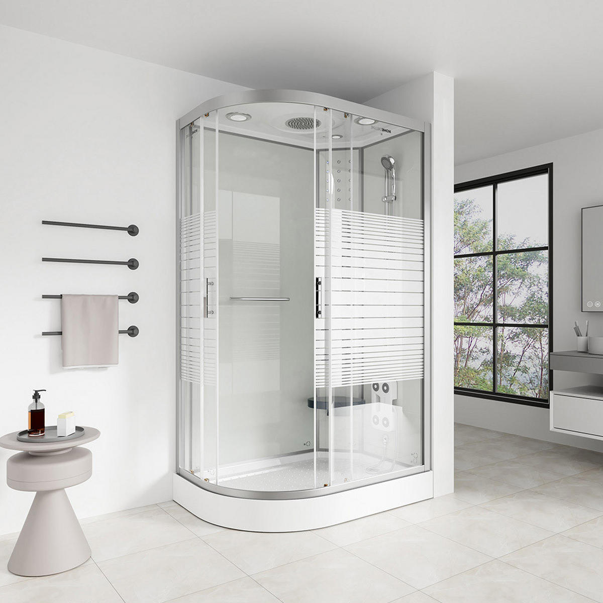 DUSCHKABINE WHITE PEARL - Weiß, Links - Weiß, Glas (80cm) - Home Deluxe