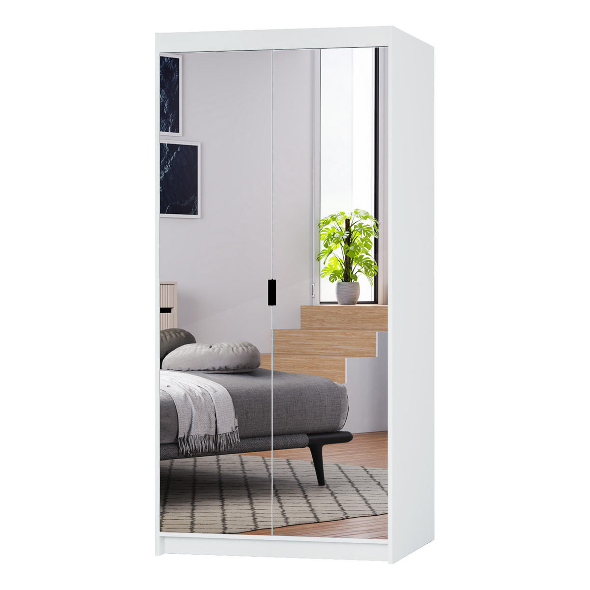 KLEIDERSCHRANK Storicos Weiß 89,7/190,5/53 cm - 2T Modern mit Spiegel - Weiß, Holzwerkstoff/Kunststoff (89.7/190.5/53cm) - AX Living