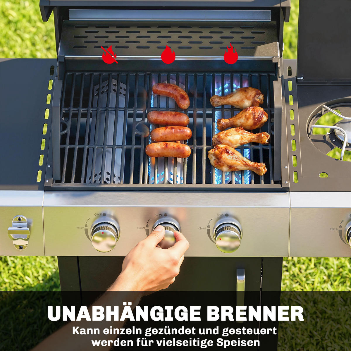 GASGRILL Edelstahl Metall Schwarz - Schwarz, Metall (50/109/109cm) - Outsunny