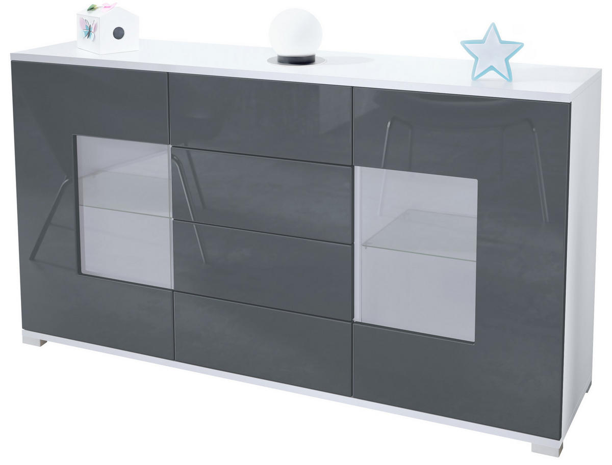 SIDEBOARD Grömitz Grau Hochglanz - Grau, Holzwerkstoff (138.5/75.5/35cm) - Vladon