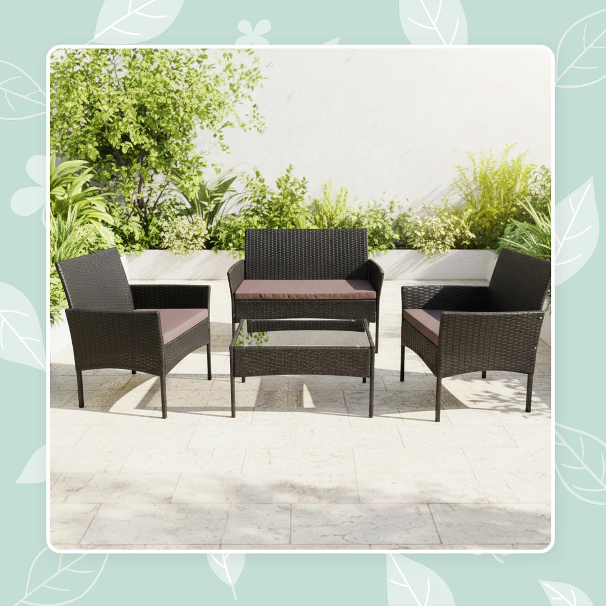 4-TLG.GARTENMÖBEL-SET - Schwarz, Glas/Kunststoff - Relaxdays