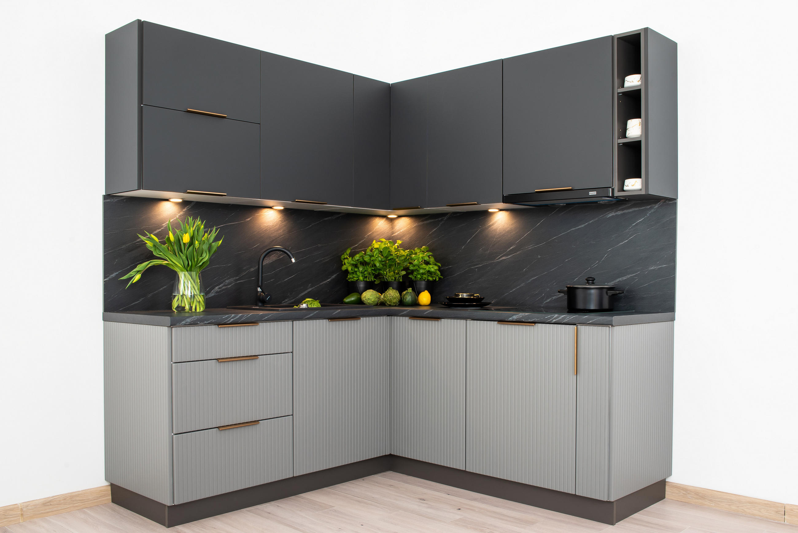 ECKKÜCHE 190 x 180 cm - MAX & KATE KS6-G350 - in Grau/Anthrazit - Anthrazit/Goldfarben, Holz/Holzwerkstoff (190/213.3/180cm) - Royal24_Markt