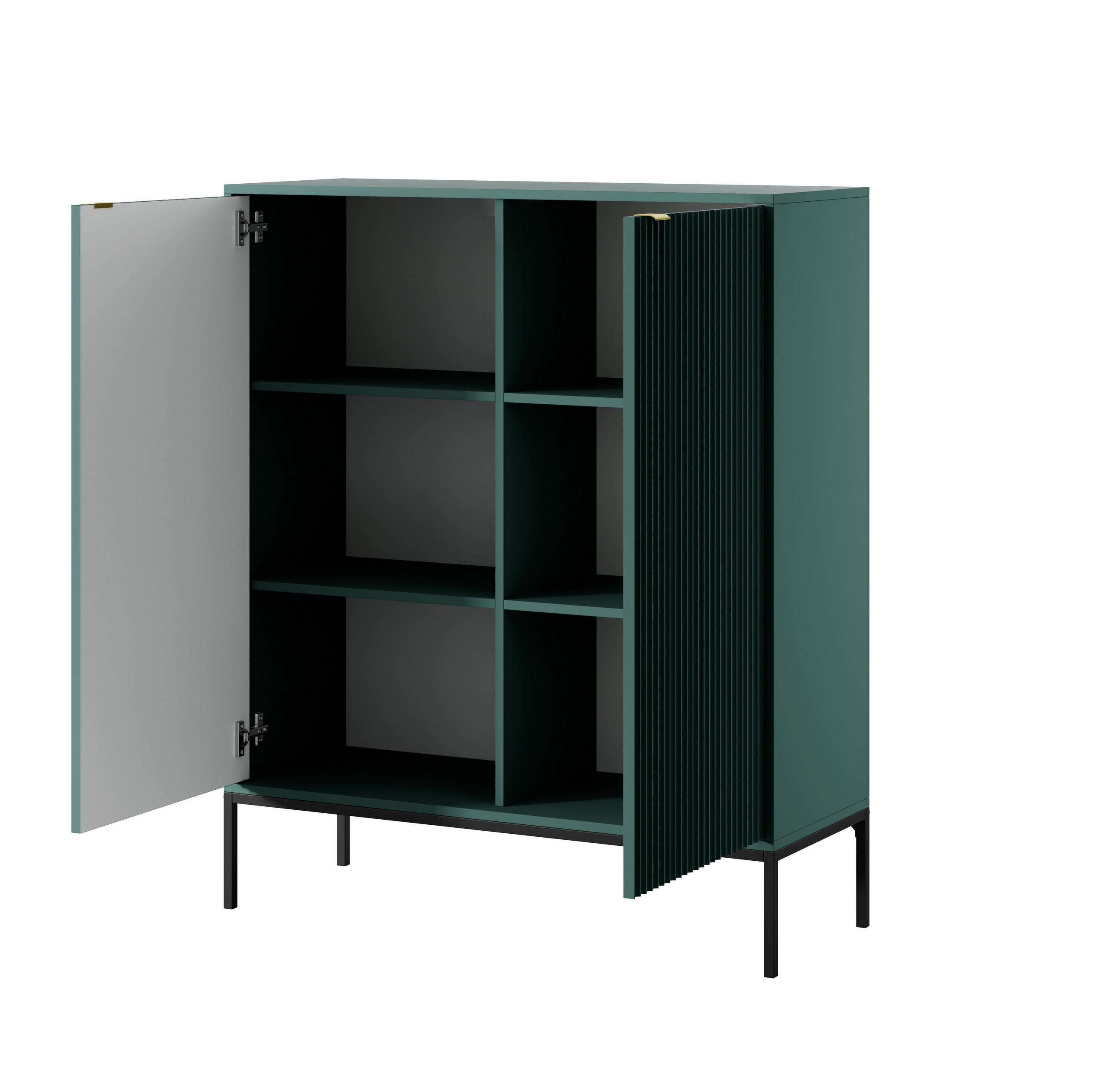 HIGHBOARD Nova Grün, Schwarze Beine und Goldene Griffe - Goldfarben/Schwarz, Holzwerkstoff/Metall (104/125/39cm) - Bettso