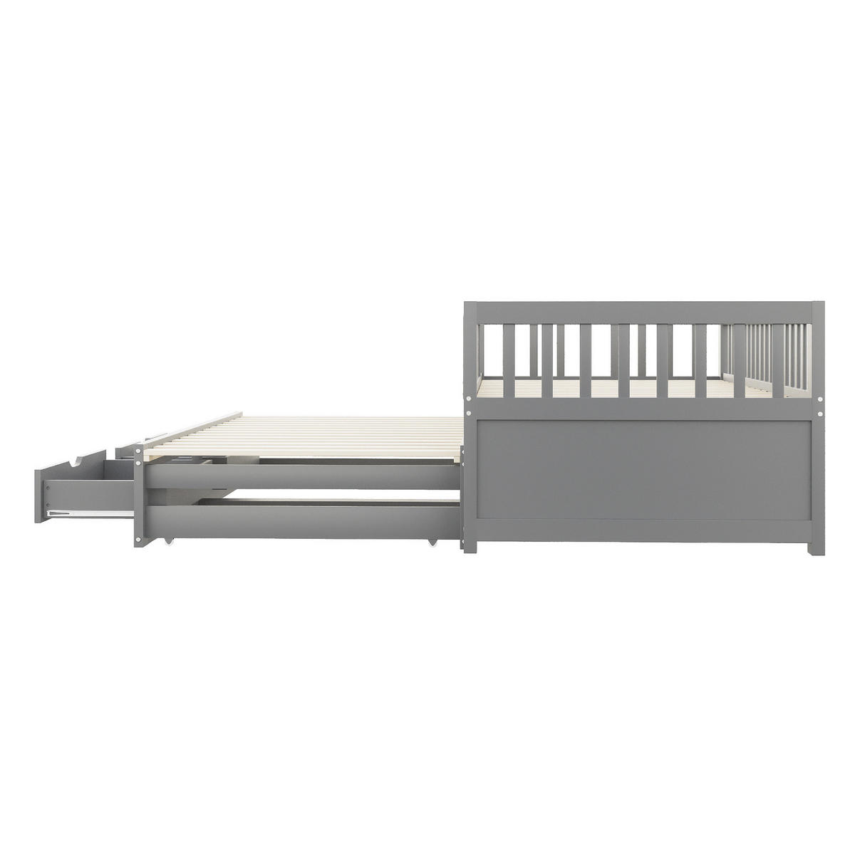 BETT 90/200 cm Grau aus Massivholz mit Bett und 2 Schubladen - Grau, Holzwerkstoff (90/200cm) - OKMYHOME