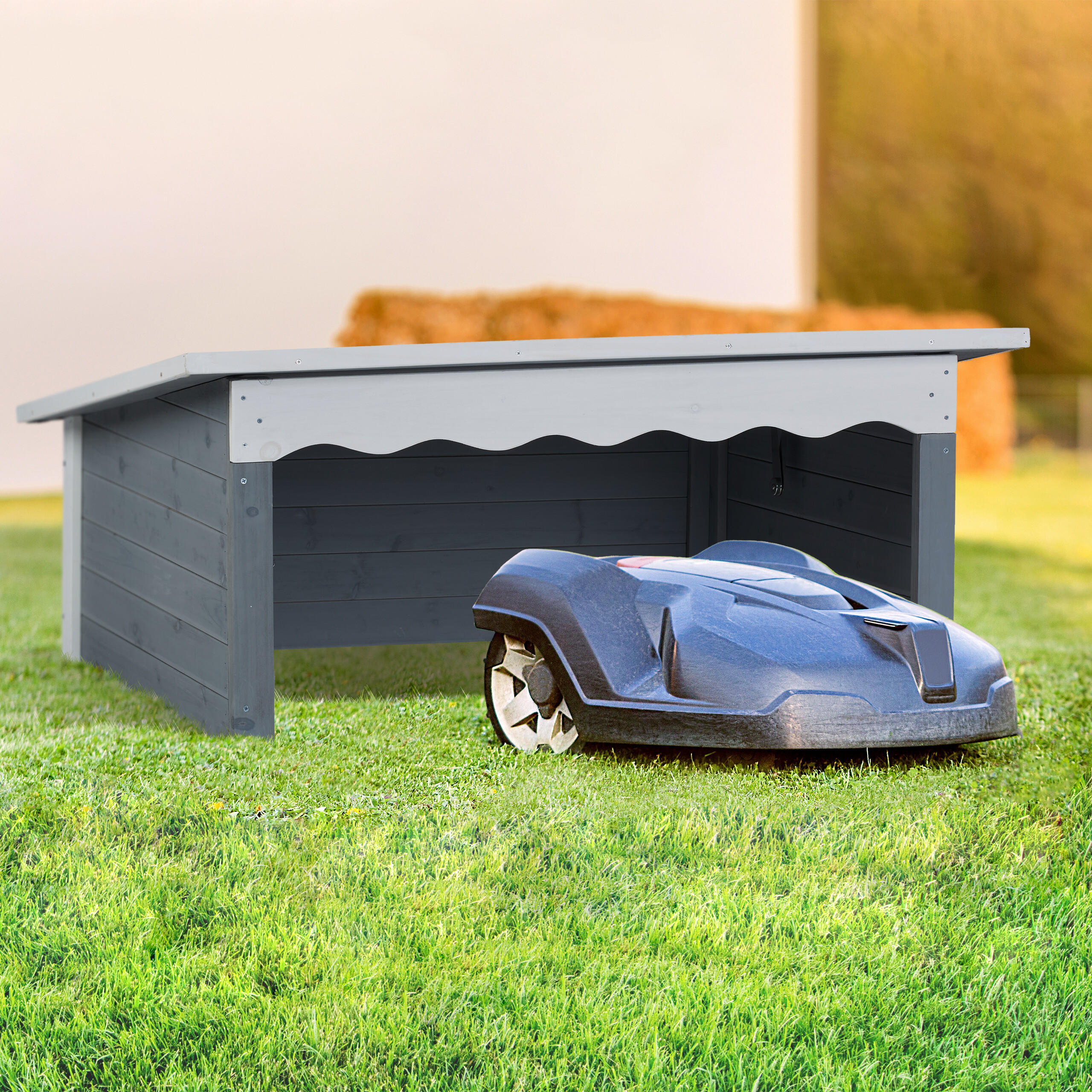 MÄHROBOTER Garage - Multicolor, Holz/Metall (108/46/82cm) - Relaxdays