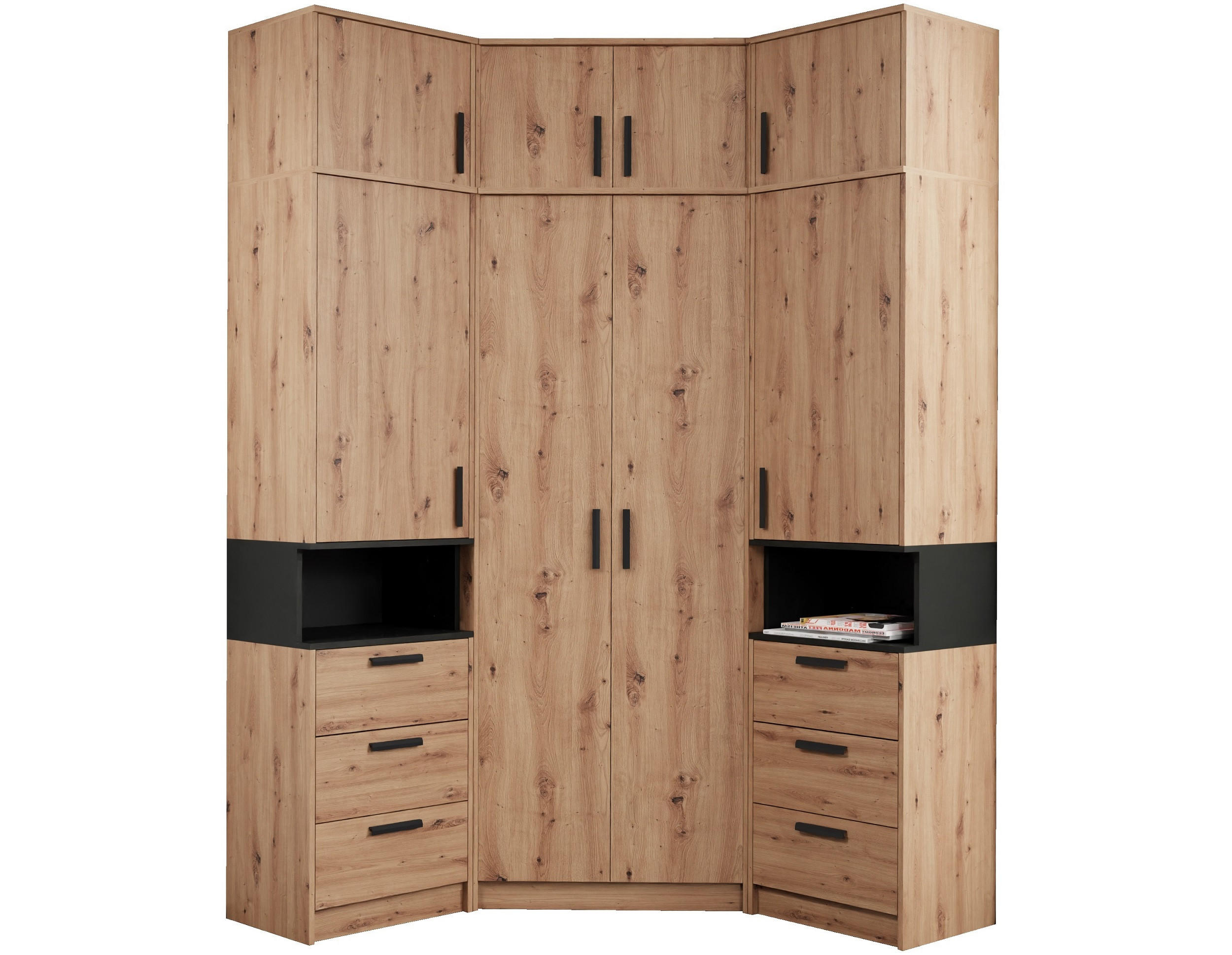 KLEIDERSCHRANK GRANT SET 14/A EICHE ARTISAN 143/235/143 - Schwarz/Eiche Artisan, Holzwerkstoff (143/235/143cm) - Marmex Möbel