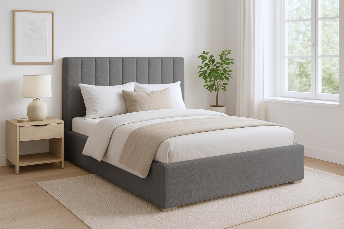 POLSTERBETT VENICE 140/200 in Boucle Grau - Grau, Holz/Holzwerkstoff (140/200cm) - Deine Möbel 24