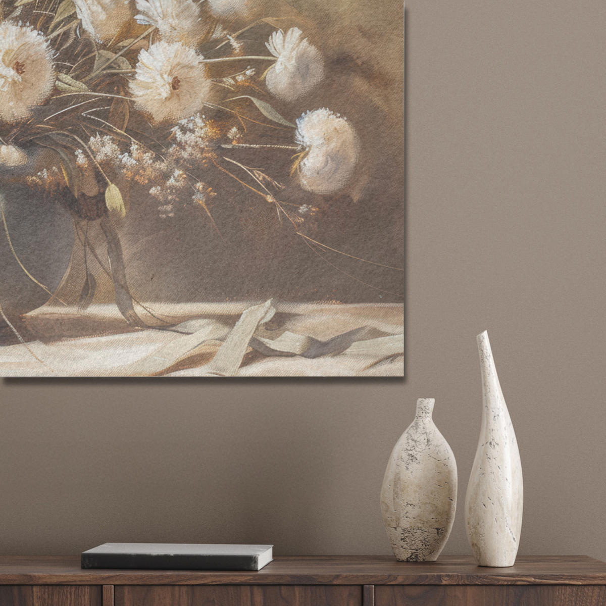 AKUSTIKPANEEL Blumen - Vase - Stilleben - Beige 80x60 cm - Creme, Textil (80/0.9/60cm) - MuchoWow