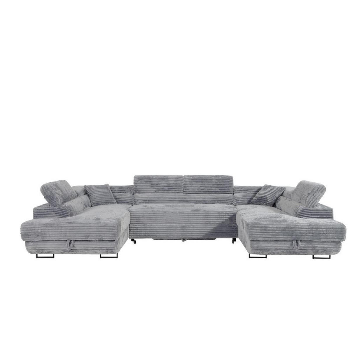 WOHNLANDSCHAFT Luis U mit Schlaffunktion und Bettkasten, 340 cm, Grau - Grau, Textil/Metall (340/88/205cm) - AN-Moebel 4u