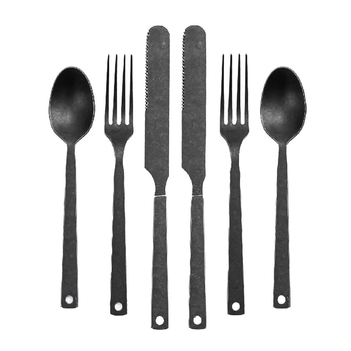 BESTECKSET Flatware Edelstahl matt antik für 2 Personen - Grau, Metall - BAREBONES