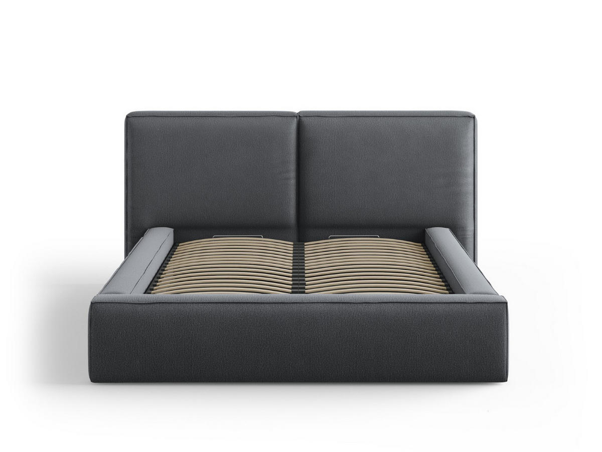 BETT mit Bettkasten und Kopfteil Jodie aus strukturiertem Stoff dunkelgrau 140x200cm - Dunkelgrau, Textil (140/200cm) - Micadoni