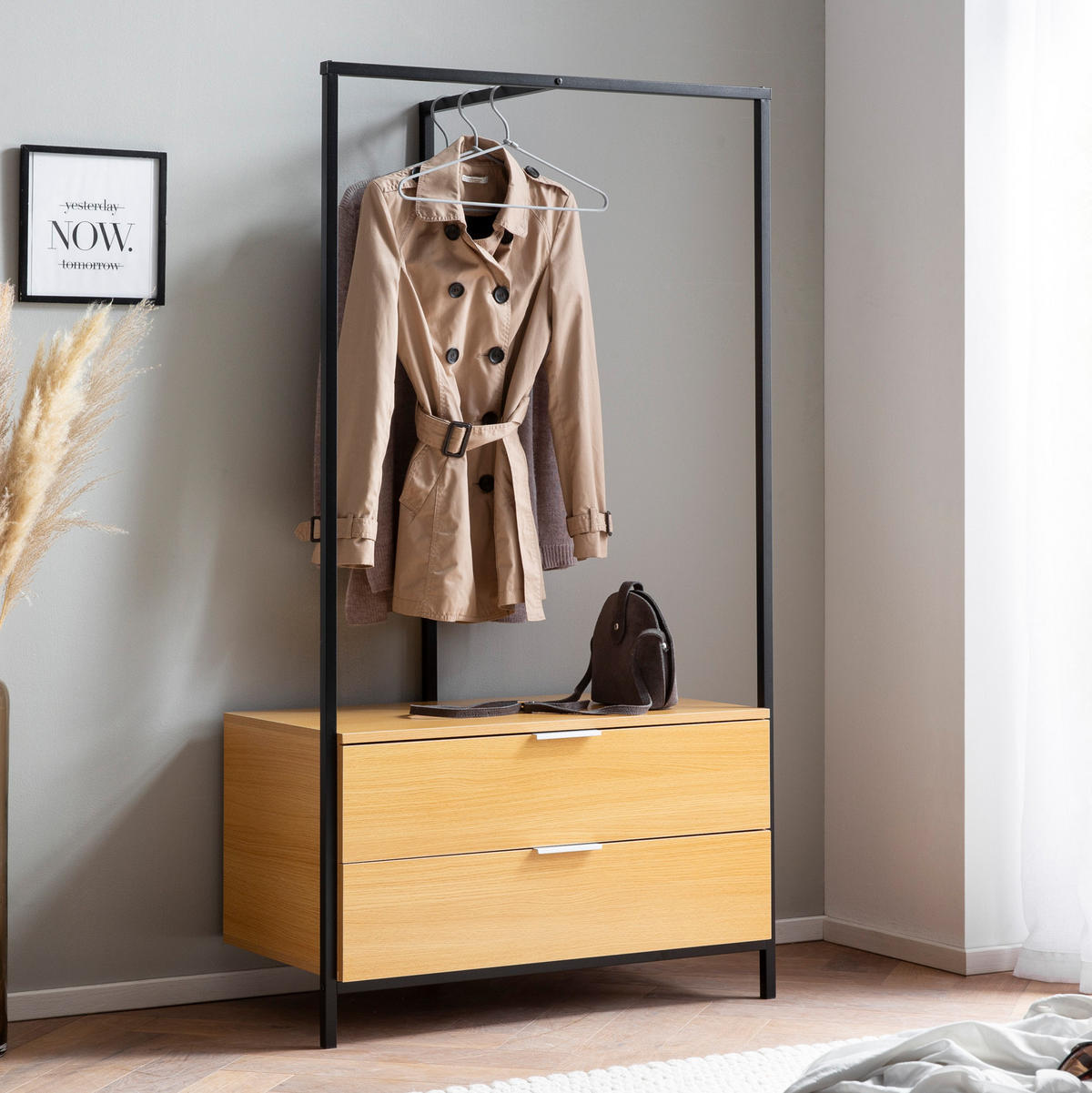 GARDEROBE Eiche-Dekor 152x85x44cm mit Schubladen - Schwarz/Braun, Holzwerkstoff (85/152/44cm) - KADIMA DESIGN