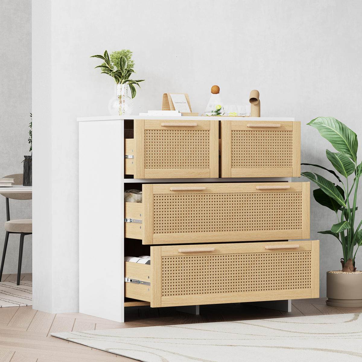 KOMMODE in Naturfarben und Weiß mit 4 Schubladen für Wohnzimmer, Esszimmer und Flur, B80/H80/T38 cm - Naturfarben/Weiß, Holzwerkstoff (80/38/38cm) - STILVORA