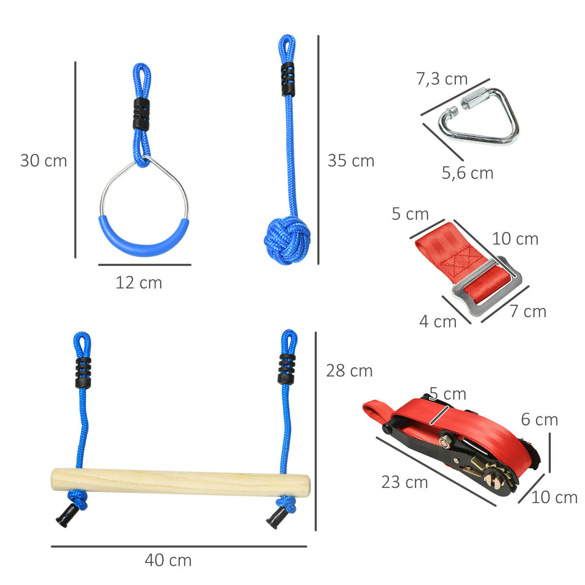 SLACKLINE-SET 30 Teilig Ninja, 10 m Seil mit Hindernissen, Klettergerüst - Blau, Kunststoff (40/1000cm) - Outsunny
