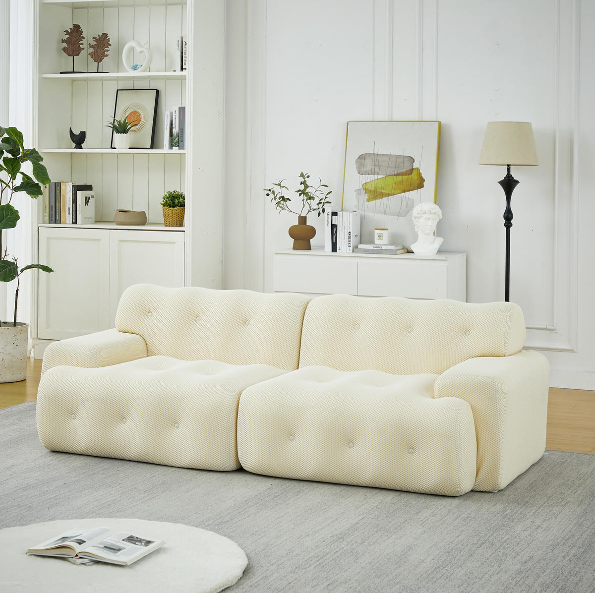 SOFA Zweisitzer modular 224 x 104 x 66 cm Stoff Beige - Beige, Holzwerkstoff (104.01/66/224cm) - Meubliv
